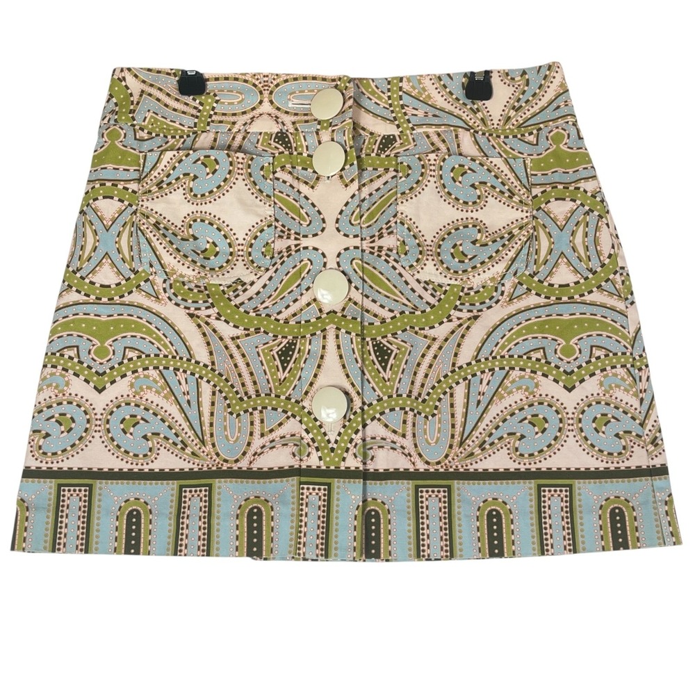 J.Crew Paisley Button Front Mini Skirt Women Approx Size 10 Retro Mod Trastevere